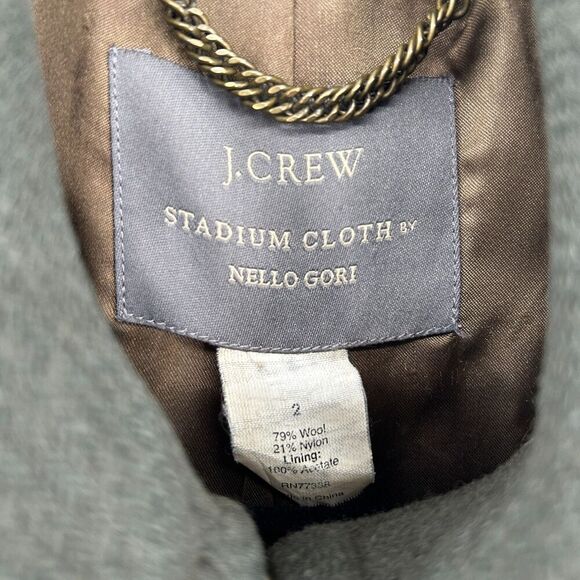 J. CREW Stadium Cloth Nello Gori *Flawed Olive Green Wool Double Breasted Coat 2 - Picture 5 of 6